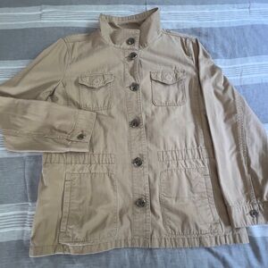 Talbots khaki tan band collar utility jacket size large